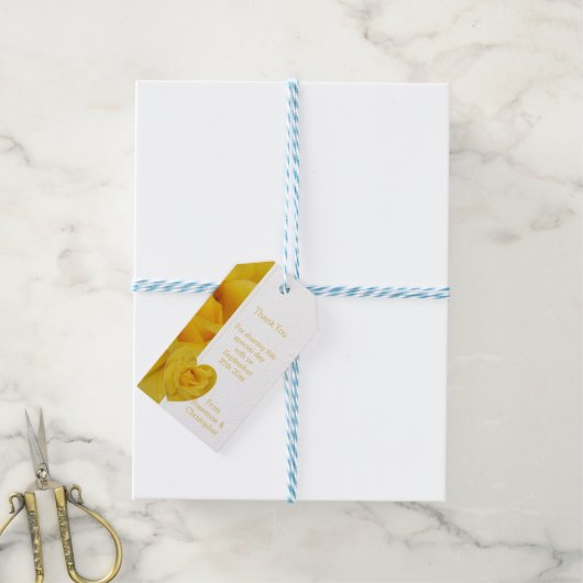 Gele Rose Hart Ontwerp bruiloft Cadeaulabel (Met Touw)