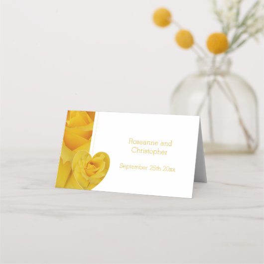 Gele Rose Hart Ontwerp bruiloft Plaatskaartje (Achterkant)