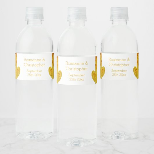 Gele Rose Hart Ontwerp bruiloft Waterfles Etiket (Flessen)