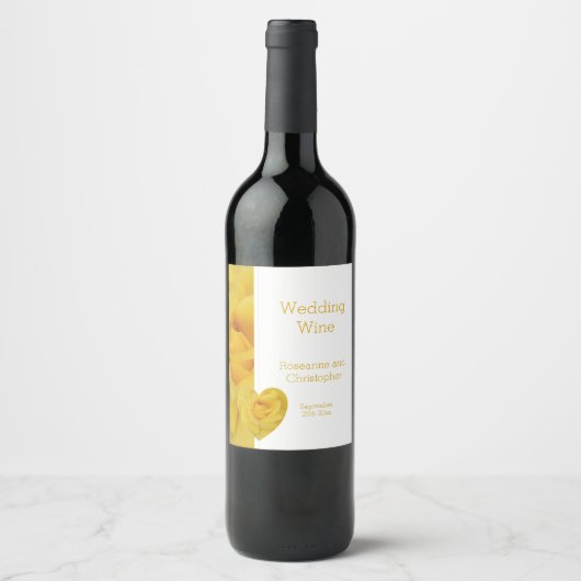 Gele Rose Hart Ontwerp bruiloft Wijn Etiket (Voorkant)