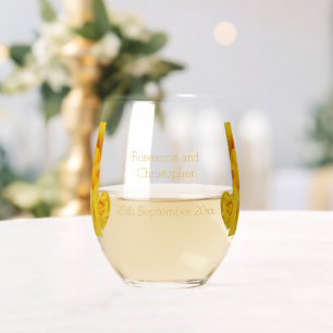 Gele Rose Hart Ontwerp bruiloft Wijnglas Zonder Voet