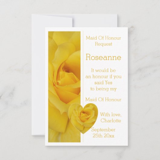 Gele Rose Heart Design Maid of Honor Verzoek Kaart (Voorkant)