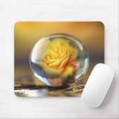 Gele Rose in een glazen bol Muismat (Met muis)