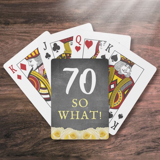 Gele Rose Krijtbord Bloemen 70e Verjaardag Pokerkaarten