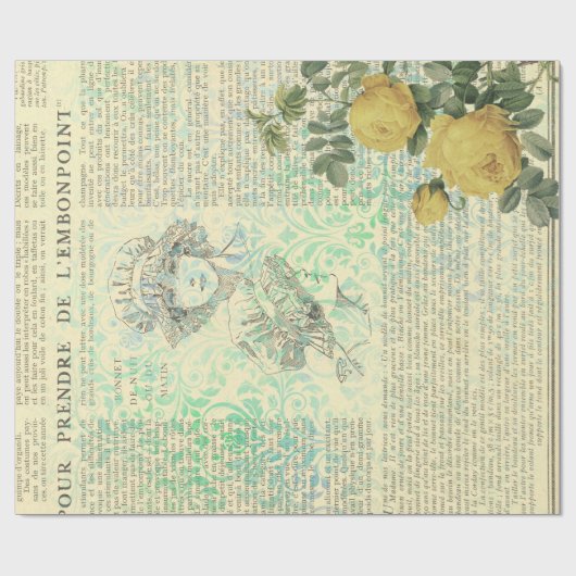  Gele Rose, Lady, Newsprint Cadeaupapier (Vlak)