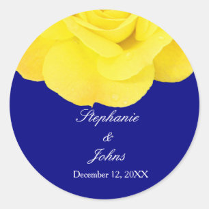 Gele Rose Marine Blauw Bloemen Bruiloft Cool Uniqu Ronde Sticker