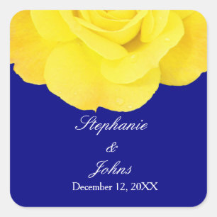 Gele Rose Marine Blauw Bloemen Bruiloft Cool Uniqu Vierkante Sticker
