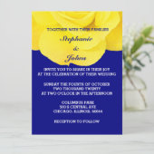 Gele Rose Marine Blauw Bloemen Wit Unieke Bruiloft Kaart (Staand voorkant)
