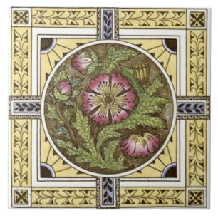 Gele Rose Multi Transferware Tile Repro uit de jar Tegeltje