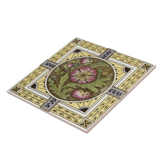 Gele Rose Multi Transferware Tile Repro uit de jar Tegeltje (Zijkant)