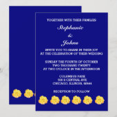 Gele Rose Navy Blauw Bloemen Bruiloft  Bright Kaart (Voorkant / Achterkant)