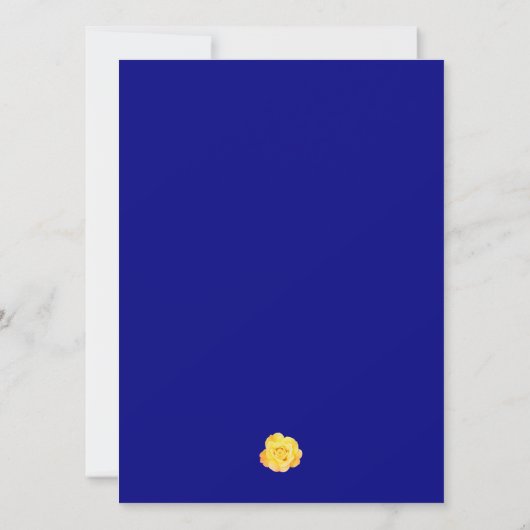 Gele Rose Navy Blauw Bloemen Wit Bruiloft Kaart (Achterkant)