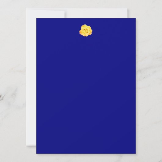 Gele Rose Navy Blauw Bloemen Wit Bruiloft Trendy Kaart (Achterkant)