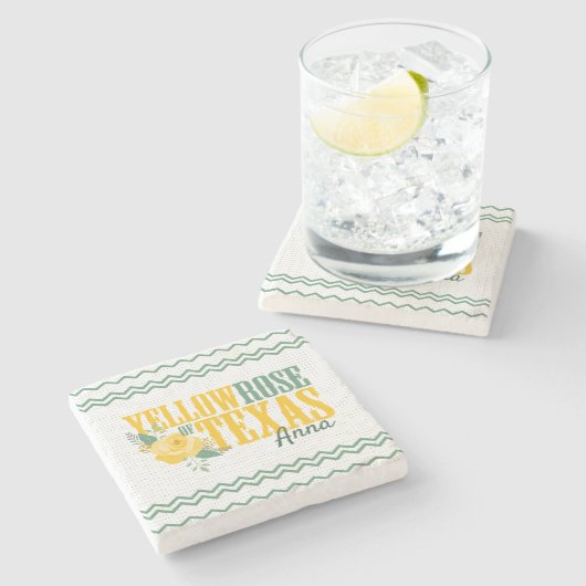 Gele Rose of Texas - Enkelvoudig Roos Stenen Onderzetter (Zijkant)