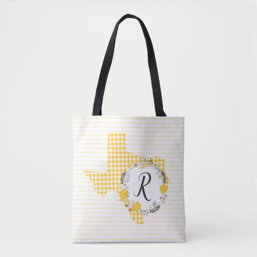 Gele Rose of Texas - Gingham Monogram Tote Bag (Voorkant)