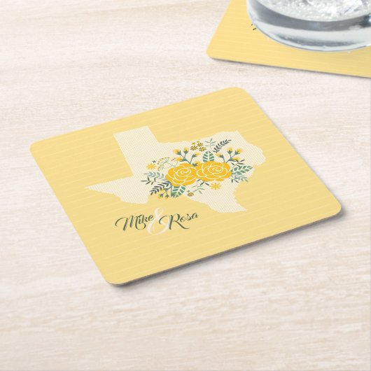 Gele Rose of Texas - Gingham State Wedding Kartonnen Onderzetters (Schuin)