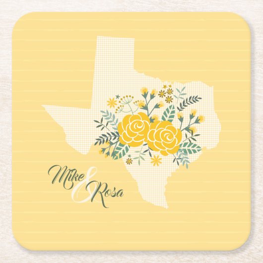 Gele Rose of Texas - Gingham State Wedding Kartonnen Onderzetters (Voorkant)