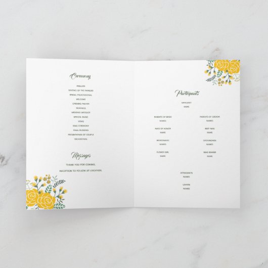 Gele Rose of Texas - Gingham State Wedding Programma (Binnen)