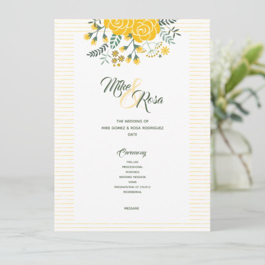 Gele Rose of Texas - Gingham State Wedding Programmakaart (Staand voorkant)