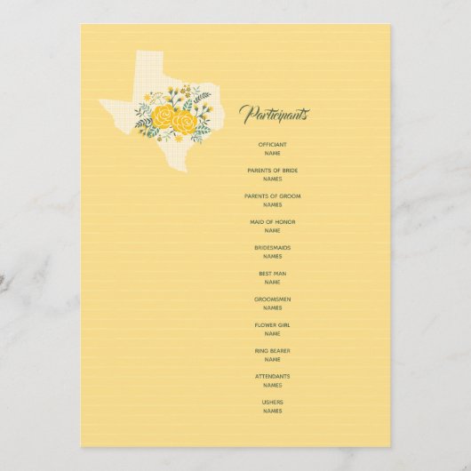 Gele Rose of Texas - Gingham State Wedding Programmakaart (Achterkant)