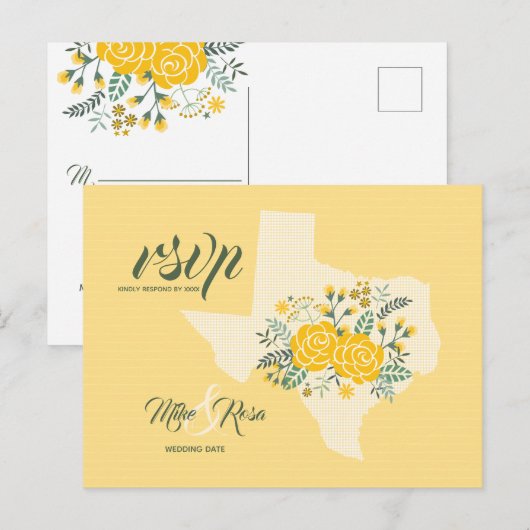 Gele Rose of Texas - Gingham State Wedding RSVP Briefkaart (Voorkant / Achterkant)