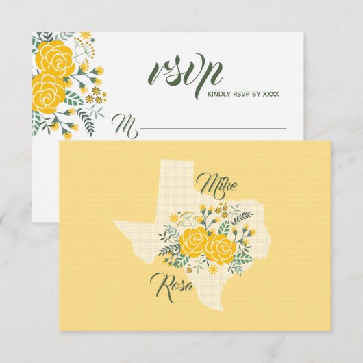 Gele Rose of Texas - Gingham State Wedding RSVP Kaartje (Voorkant / Achterkant)
