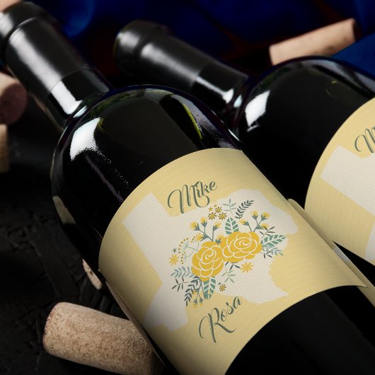 Gele Rose of Texas - Gingham State Wedding Wijn Etiket