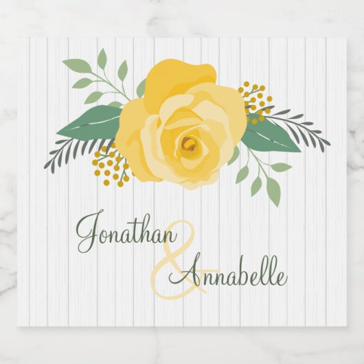 Gele Rose of Texas Wedding Sparkling Wijnetiket (Enkel label)
