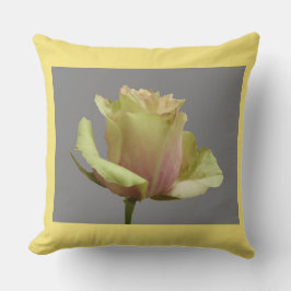 Gele Rose op Grey + Cust. Rand kleurenstraal Kussen