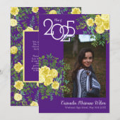 Gele Rose Paars Foto Afstuderen Aankondiging (Voorkant / Achterkant)