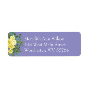 Gele Rose Periwinkle Blue Floral Adres Etiket
