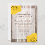 Gele Rose Rustic Barn Wood Wedding Invitations Kaart (Voorkant)