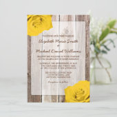 Gele Rose Rustic Barn Wood Wedding Invitations Kaart (Staand voorkant)