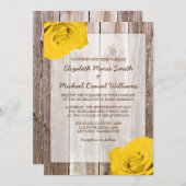 Gele Rose Rustic Barn Wood Wedding Invitations Kaart (Voorkant / Achterkant)