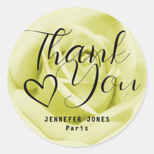 Gele Rose Simple Minimalist Calligraphy Heart Ronde Sticker