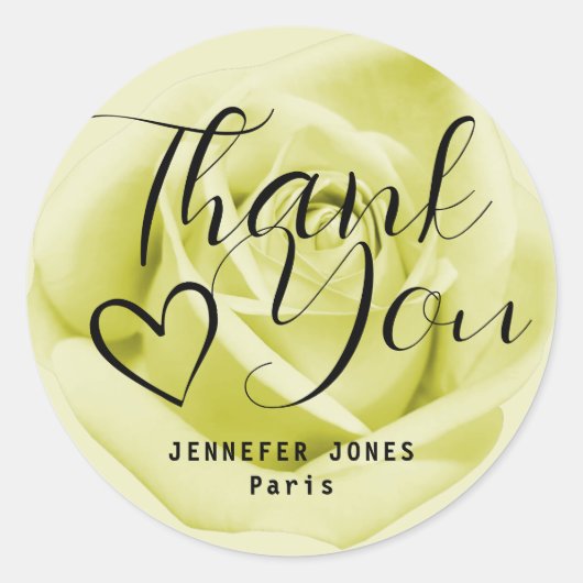 Gele Rose Simple Minimalist Calligraphy Heart Ronde Sticker (Voorkant)