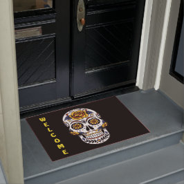 Gele Rose Sugar Skull Monogram Doormat Deurmat