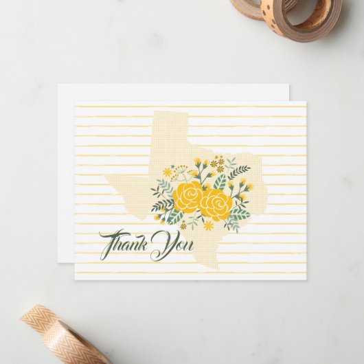 Gele Rose uit Texas - Deelstaat Gingham Bedankt Notitiekaartje (Voorkant / Achterkant in situ)