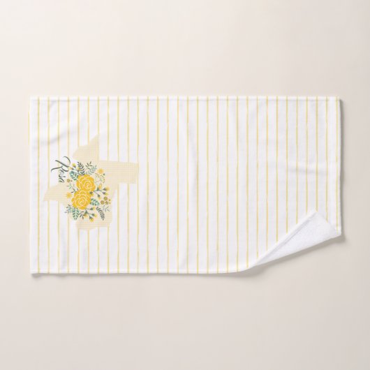 Gele Rose uit Texas - Deelstaat Gingham met Rozen Bad Handdoek (Handdoek)