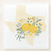 Gele Rose uit Texas - Deelstaat Gingham met Rozen Glazen Onderzetter (Voorkant)