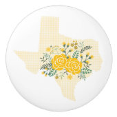 Gele Rose uit Texas - Deelstaat Gingham met Rozen Keramische Knop (Voorkant)