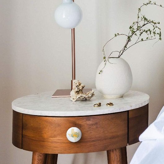 Gele Rose uit Texas - Deelstaat Gingham met Rozen Keramische Knop