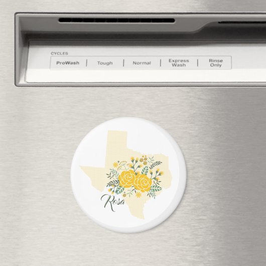 Gele Rose uit Texas - Deelstaat Gingham met Rozen Magneet (Insitu (Vaatwasser))