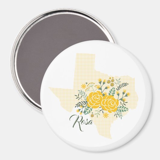 Gele Rose uit Texas - Deelstaat Gingham met Rozen Magneet (Voorkant / Achterkant)