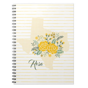 Gele Rose uit Texas - Deelstaat Gingham met Rozen Notitieboek