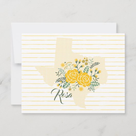 Gele Rose uit Texas - Deelstaat Gingham met Rozen Notitiekaartje (Voorkant)