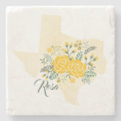 Gele Rose uit Texas - Deelstaat Gingham met Rozen Stenen Onderzetter (Voorkant)