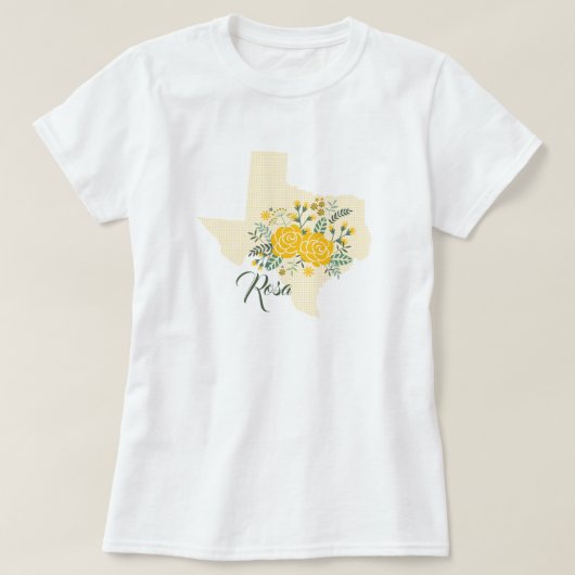 Gele Rose uit Texas - Deelstaat Gingham met Rozen T-shirt (Design voorkant)