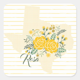 Gele Rose uit Texas - Deelstaat Gingham met Rozen Vierkante Sticker