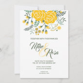 Gele Rose uit Texas - Gingham met Rozen bruiloft Kaart (Voorkant)